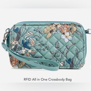 Brand New VERA BRADLEY RFID All in One Crossbody Bag. Pattern Sunlit Garden Sage